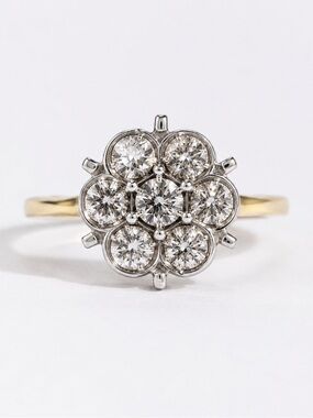 Solid 14K Gold Natural Diamond Daisy Flower Cluster Engagement Ring 0.55ctw